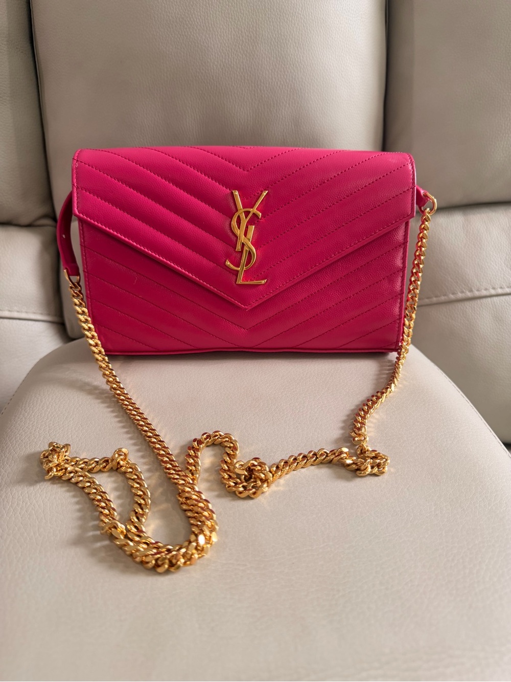 YSL Cassandre Chain Wallet Pink Fuchsia - (Real Auth Cert)